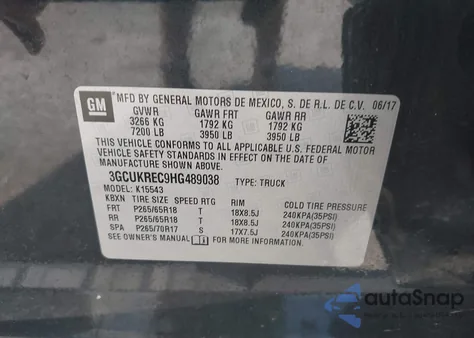 2017 Chevrolet Silverado 2Lt z USA, uszkodzony, nr VIN 3GCUKREC9HG489038